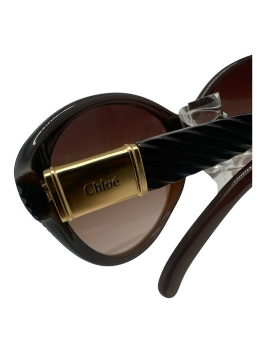 Chloe Brown Acetate Gold Hardware Cat Eye Ridges Sunglasses Brown