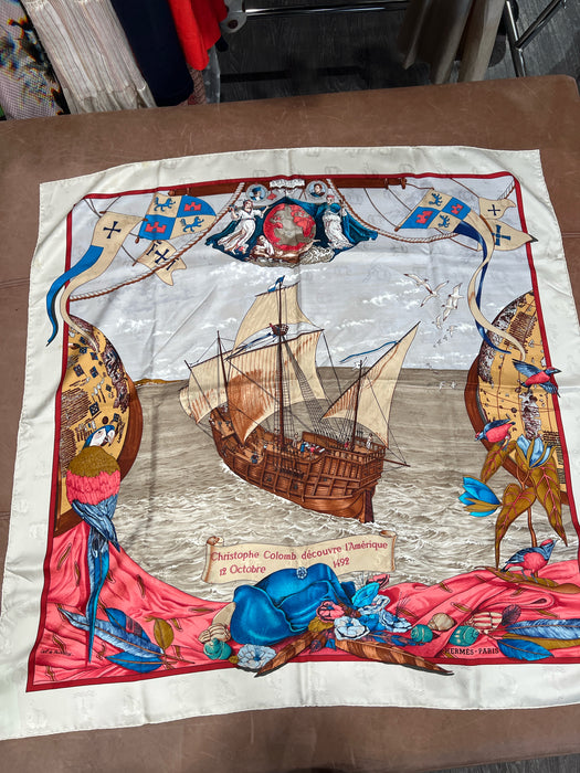 Hermes Multi Silk Christphe Colombus Decouvre L'Ameri By Carl De Parcevaux scarf
