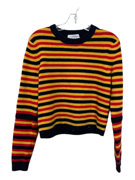 Victoria Beckham Size Small Black, Red & Yellow Wool Striped Crew Neck Sweater Black, Red & Yellow / Small