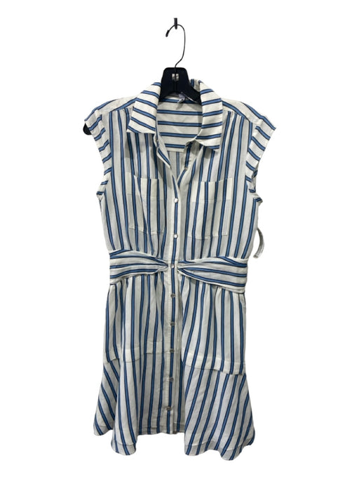 Derek Lam 10 Crosby Size 2 White & Blue Striped Collared Button Up Pockets Dress White & Blue / 2