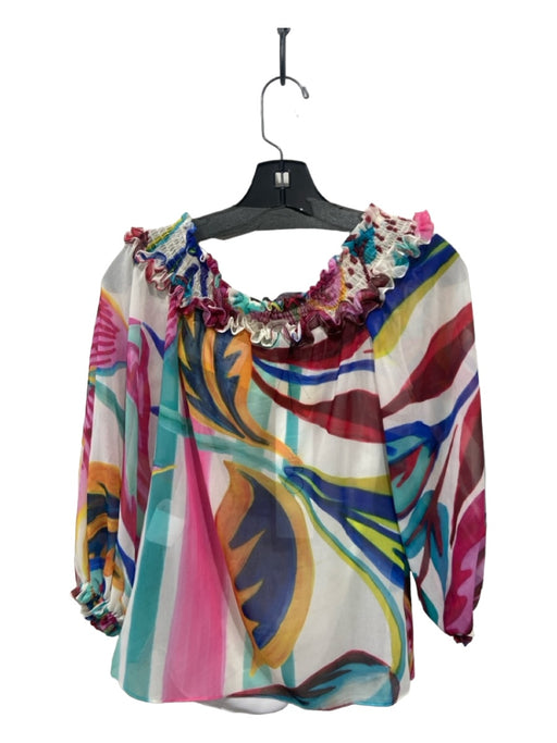 PatBo Size S White & Multi Polyester Abstract Off Shoulder Long Sleeve Top White & Multi / S