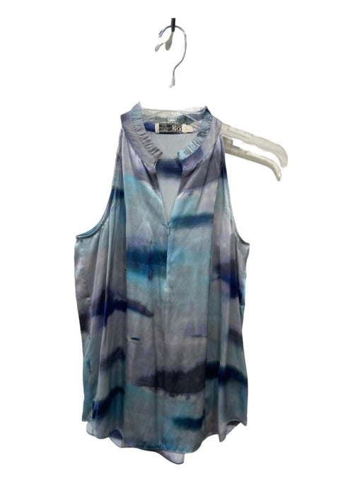 Go Silk Size XS Blue & Gray Silk Ruffle Neck Sleeveless Tie Dye Top Blue & Gray / XS