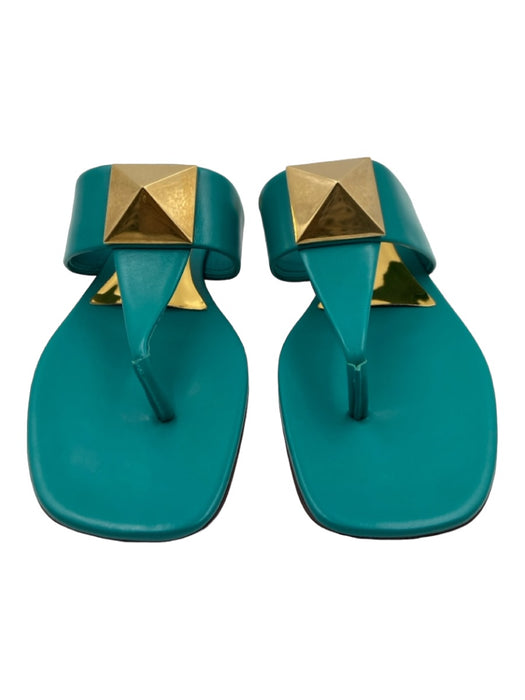 Valentino Shoe Size 38 Blue & Gold Thai Silk Stud Detail Open Heel Sandals Blue & Gold / 38
