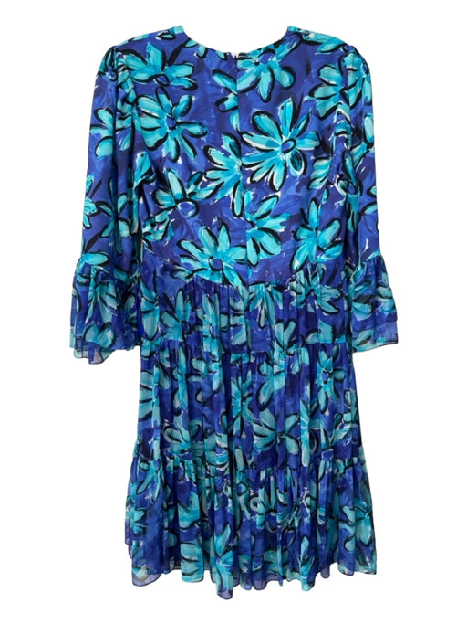 Michael Kors Collection Size 2 Blue, Black & White Silk V Neck Floral Dress Blue, Black & White / 2