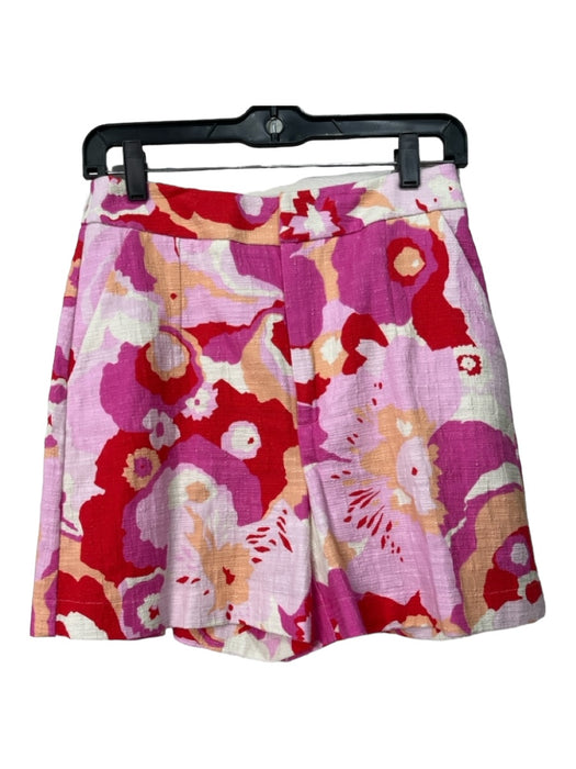 La Double J Size S Pink, Orange & White Cotton Blend High Rise Floral Shorts Pink, Orange & White / S