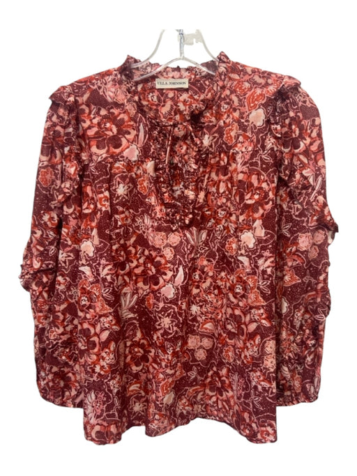 Ulla Johnson Size 6 Burgundy & Orange Cotton & Viscose Blend Floral Top Burgundy & Orange / 6