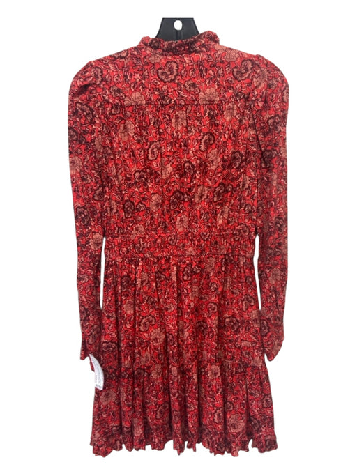 Ulla Johnson Size 2 Red & Burgundy Cotton & Rayon Knee Length Long Sleeve Dress Red & Burgundy / 2