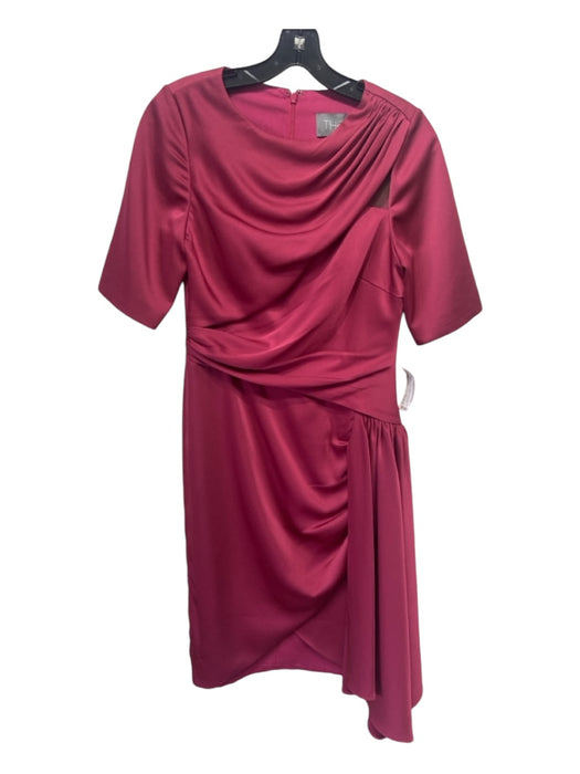 Theia Size 4 Raspberry Pink Polyester Short Sleeve ruched shoulder Draped Dress Raspberry Pink / 4