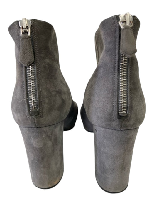 Prada Shoe Size 37.5 Gray Suede Block Heel Almond Toe Zip Back Booties Gray / 37.5