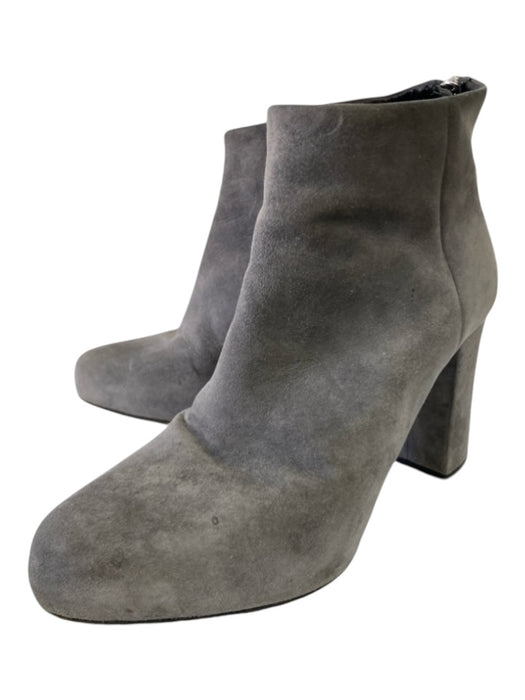 Prada Shoe Size 37.5 Gray Suede Block Heel Almond Toe Zip Back Booties Gray / 37.5