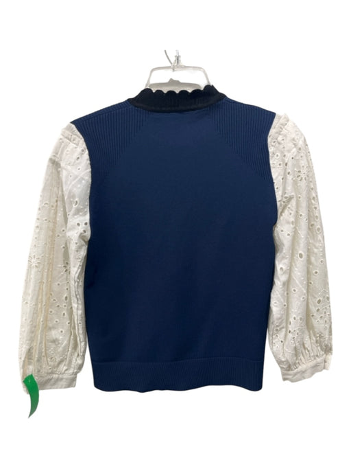 Veronica Beard Size S Navy blue & Cream Viscose Blend Puff Sleeves Crew Neck Top Navy blue & Cream / S