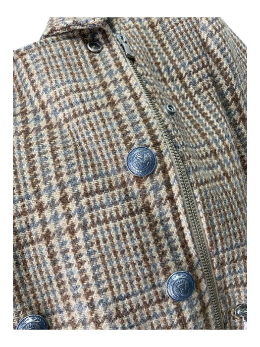 L'agence Size XS Brown & Blue Print Virgin Wool Plaid Double Breast Zip Jacket Brown & Blue Print / XS