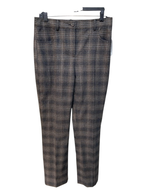 Theory Size 4 Gray Print Virgin Wool High Rise Plaid Straight Pants Gray Print / 4