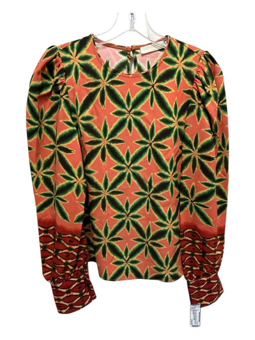 Ulla Johnson Size 2 Green, Orange, Yellow Viscose Long Sleeve Button Cuff Top Green, Orange, Yellow / 2