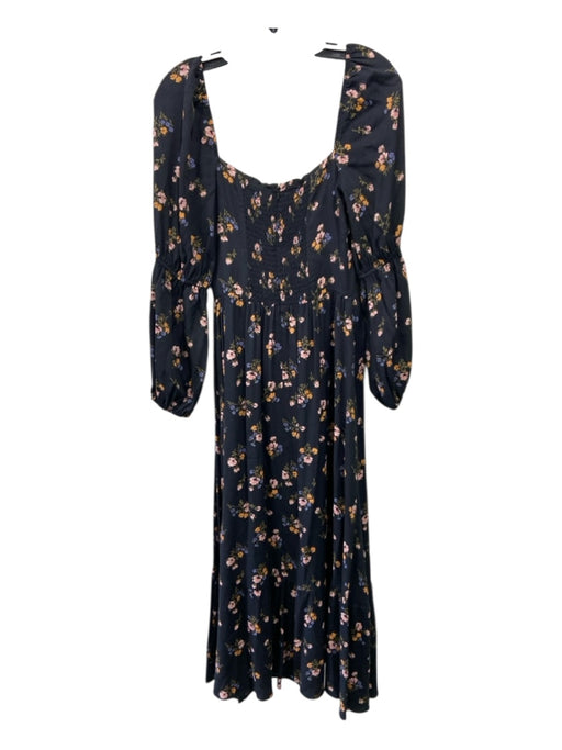 Reformation Size 8 Black, Pink & Orange Viscose Long Balloon Sleeve Floral Dress Black, Pink & Orange / 8