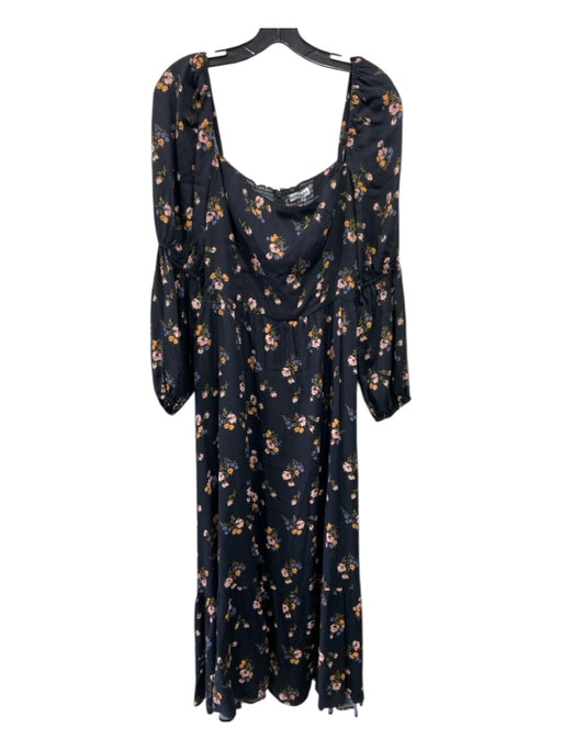 Reformation Size 8 Black, Pink & Orange Viscose Long Balloon Sleeve Floral Dress Black, Pink & Orange / 8