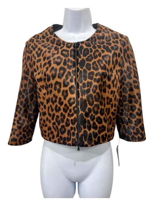 Susan Bender Size 6 Brown & Black Leather Calf Hair Leopard Print Crop Jacket Brown & Black / 6