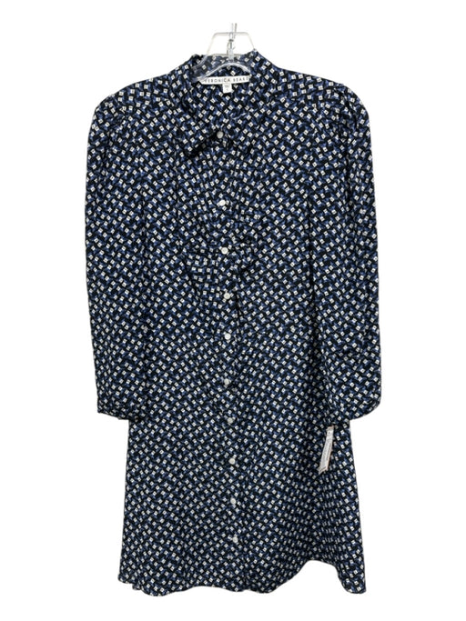 Veronica Beard Size 2 Blue, black, & white Silk Button Down Collar Dress Blue, black, & white / 2