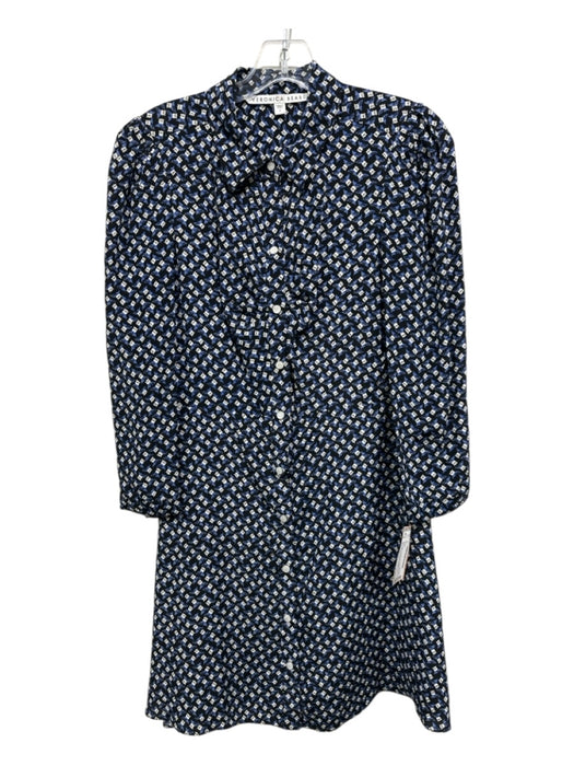 Veronica Beard Size 2 Blue, black, & white Silk Button Down Collar Dress Blue, black, & white / 2