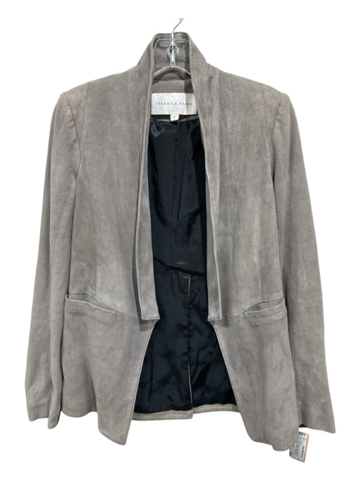 Veronica Beard Size 0 Gray Leather Suede Open Front Pockets Blazer Jacket Gray / 0
