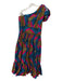 Sika Size 8 Blue, Pink, Yellow Cotton One Shoulder Abstract Geometric Midi Dress Blue, Pink, Yellow / 8