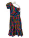 Sika Size 8 Blue, Pink, Yellow Cotton One Shoulder Abstract Geometric Midi Dress Blue, Pink, Yellow / 8