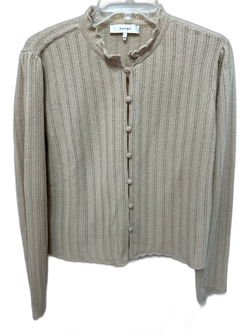 Frame Size M Beige Cashmere Knit Scalloped Hem Button Front Cardigan Sweater Beige / M
