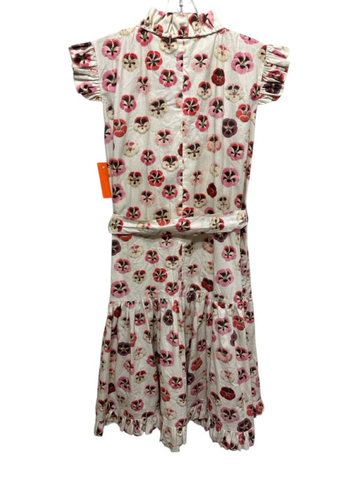 La Double J Size S Beige & Pink Cotton Floral Ruffle V Neck Tiered Dress Beige & Pink / S
