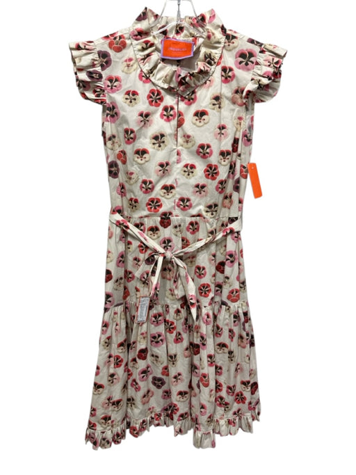 La Double J Size S Beige & Pink Cotton Floral Ruffle V Neck Tiered Dress Beige & Pink / S