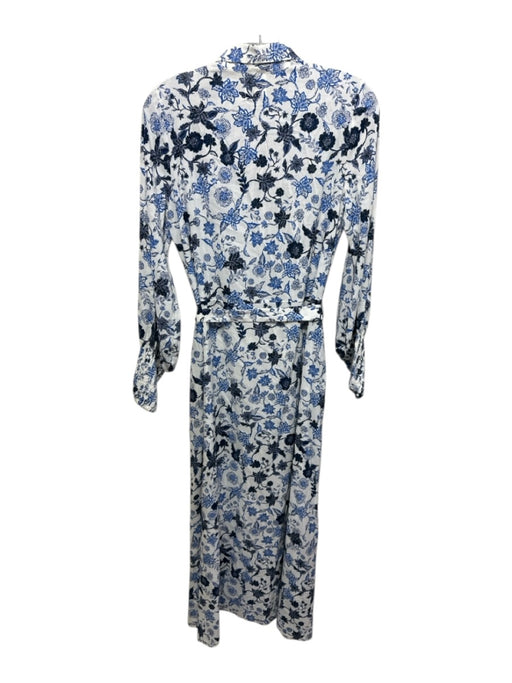 Misa Size XS Blue & White Rayon Blend Floral Long Balloon Sleeve Collared Dress Blue & White / XS