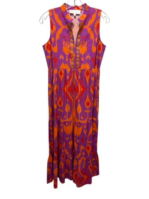 Sheridan French Size XS purple & orange Cotton Blend Sleeveless V Neck Dress purple & orange / XS
