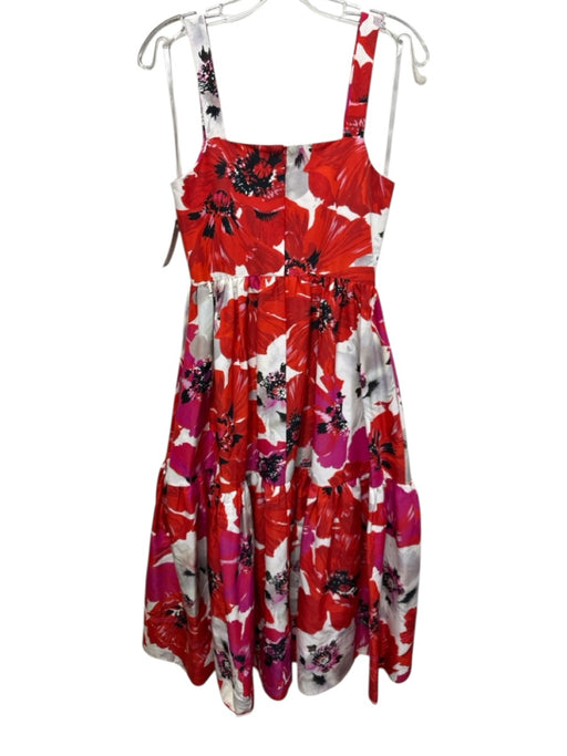 Tanya Taylor Size 2 Red & White Cotton & Silk Sleeveless Floral Tiered Dress Red & White / 2