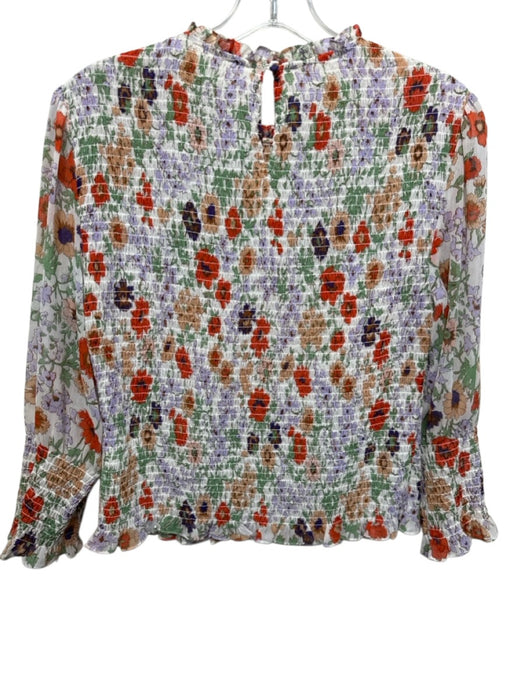 Veronica Beard Size 4 White & Multi Polyester Floral Long Balloon Sleeve Top White & Multi / 4