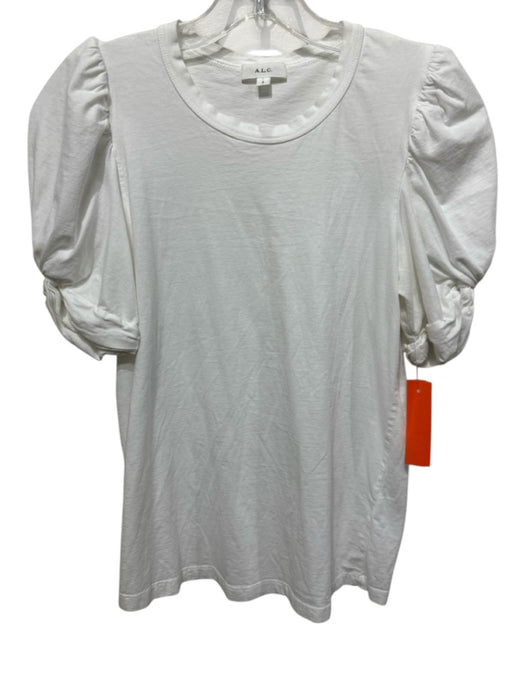 A.L.C. Size S White Cotton Heathered Short Puff Sleeve T Shirt Top White / S