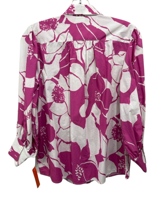 Christy Lynn Size S White & Purple Cotton Abstract Floral 3/4 Balloon Sleeve Top White & Purple / S