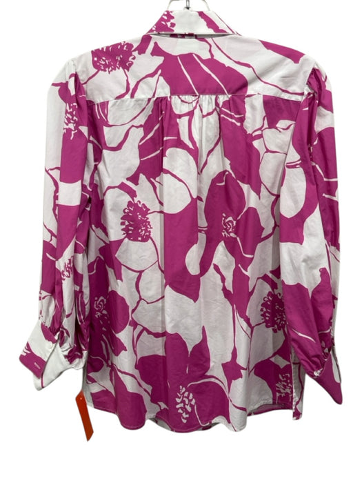 Christy Lynn Size S White & Purple Cotton Abstract Floral 3/4 Balloon Sleeve Top White & Purple / S