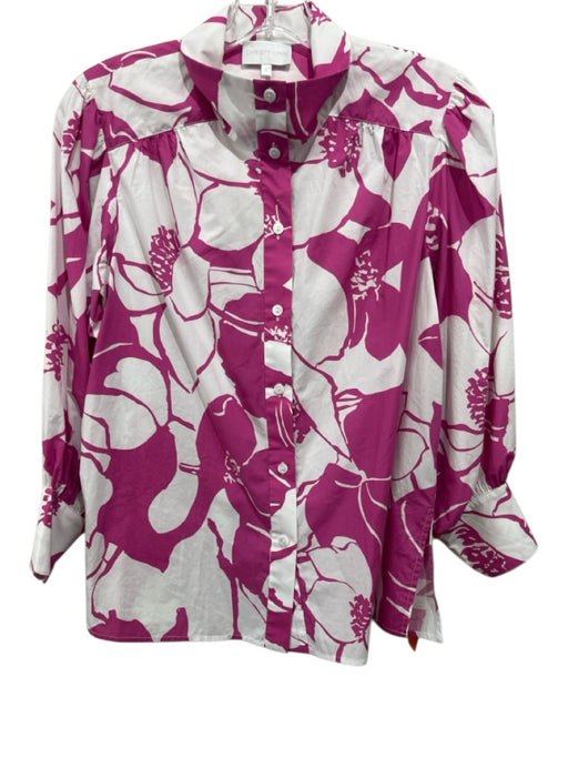 Christy Lynn Size S White & Purple Cotton Abstract Floral 3/4 Balloon Sleeve Top White & Purple / S