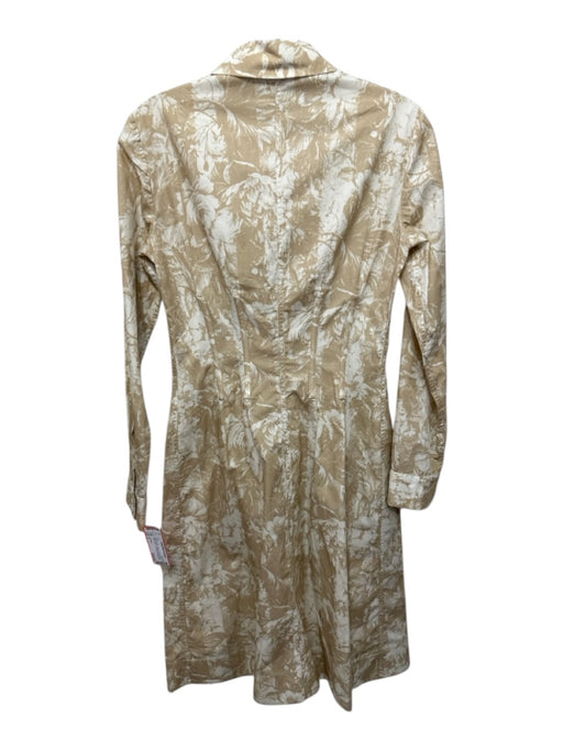 Lela Rose Size 0 Beige & White Cotton Abstract Floral Button Front Boned Dress Beige & White / 0