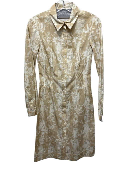 Lela Rose Size 0 Beige & White Cotton Abstract Floral Button Front Boned Dress Beige & White / 0
