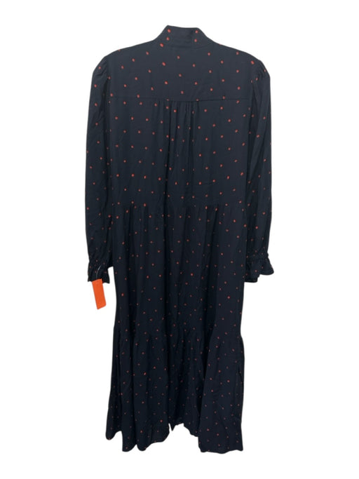 AG Size Small Red & Navy Modal Long Sleeve Polka Dot Quarter Button Tiered Dress Red & Navy / Small