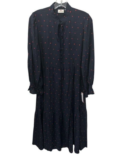 AG Size Small Red & Navy Modal Long Sleeve Polka Dot Quarter Button Tiered Dress Red & Navy / Small