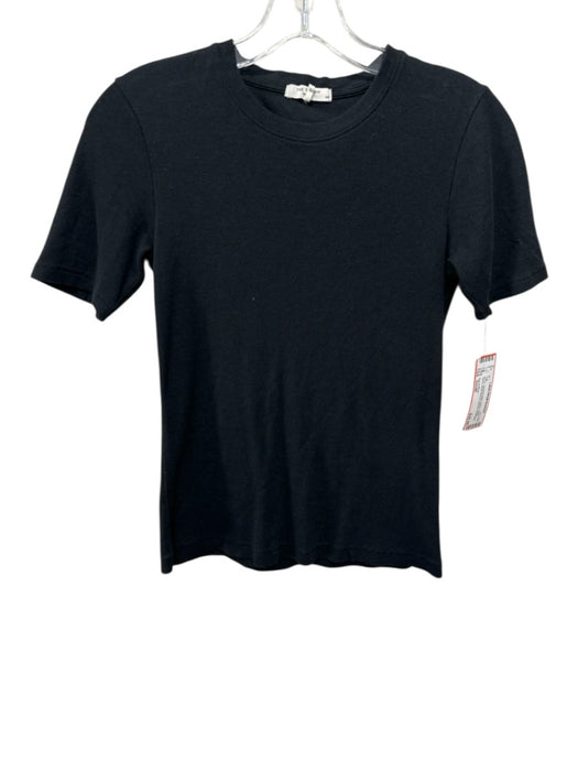 Rag & Bone Size Small Black Cotton Blend Short Sleeve Ribbed Top Black / Small