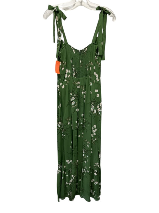 Reformation Size 12 Green, White, Yellow Viscose Tie Strap Floral Ruffle Dress Green, White, Yellow / 12