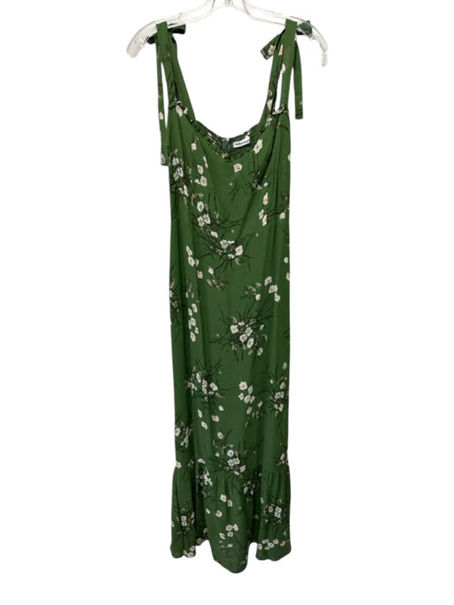 Reformation Size 12 Green, White, Yellow Viscose Tie Strap Floral Ruffle Dress Green, White, Yellow / 12