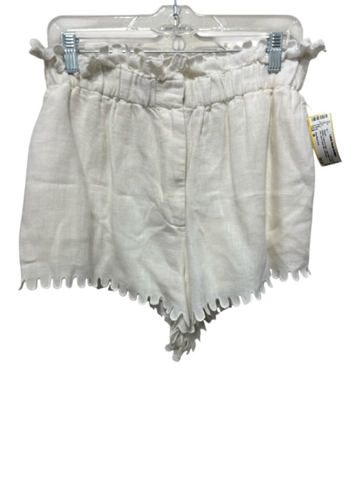 Sea New York Size M White Linen & Cotton High Waist scallop trim Mini Shorts White / M