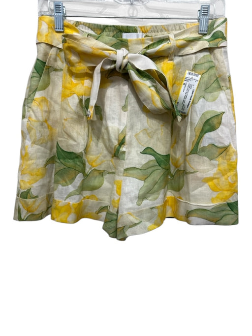 Christy Lynn Size M Yellow, Green & White Linen Watercolor Floral Print Shorts Yellow, Green & White / M