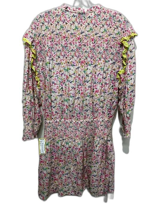 Tanya Taylor Size M Cream & Multi Viscose & Silk Long Sleeve Smocked Dress Cream & Multi / M