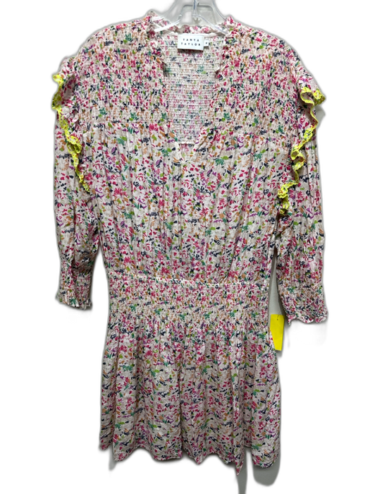 Tanya Taylor Size M Cream & Multi Viscose & Silk Long Sleeve Smocked Dress Cream & Multi / M