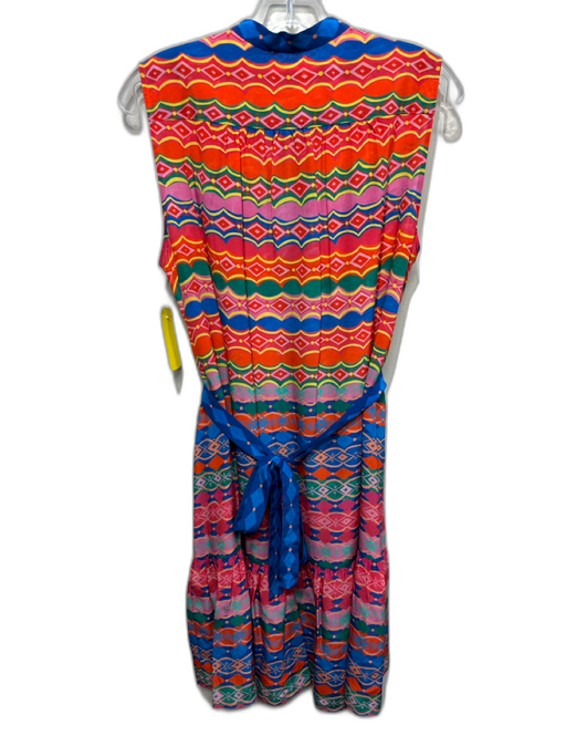 Saloni Size M Orange, Blue & Multi Silk Geometric Print Sleeveless Dress Orange, Blue & Multi / M