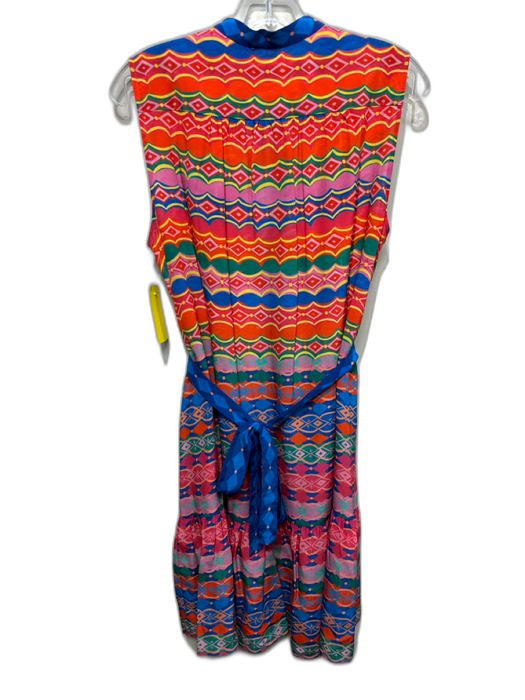Saloni Size M Orange, Blue & Multi Silk Geometric Print Sleeveless Dress Orange, Blue & Multi / M